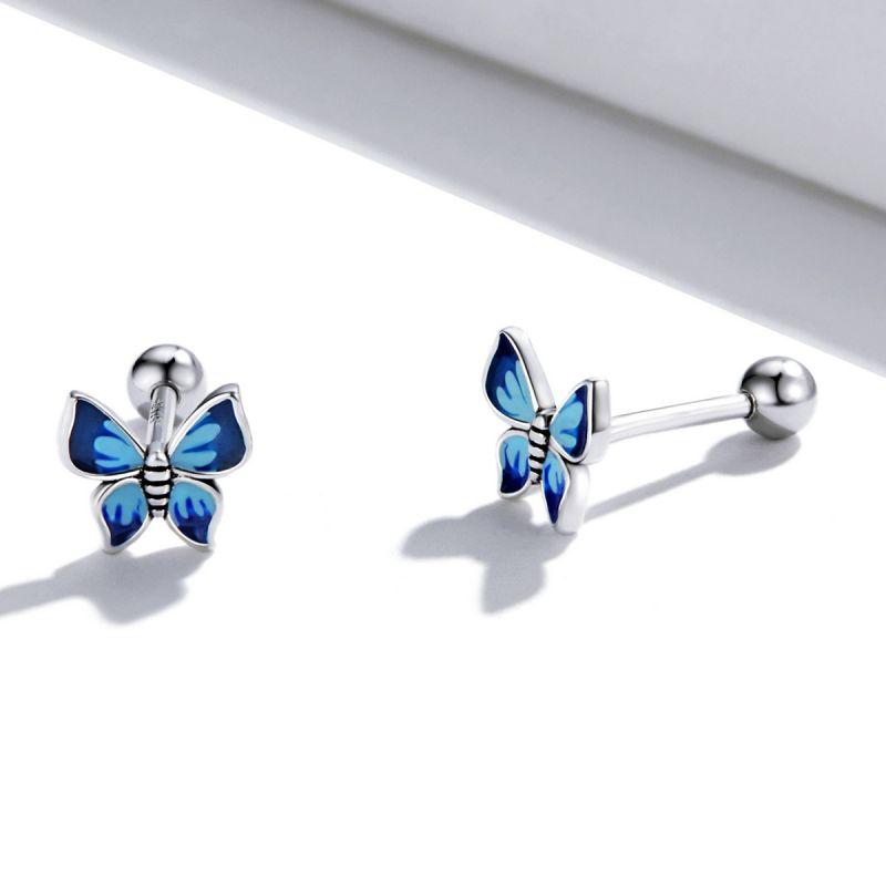 1 Pair Ig Style Handmade Butterfly Sterling Silver Ear Studs