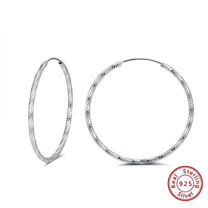 1 Pair Simple Style Classic Style Circle Handmade Plating Laser Sterling Silver White Gold Plated Rhodium Plated Silver Plated Hoop Earrings