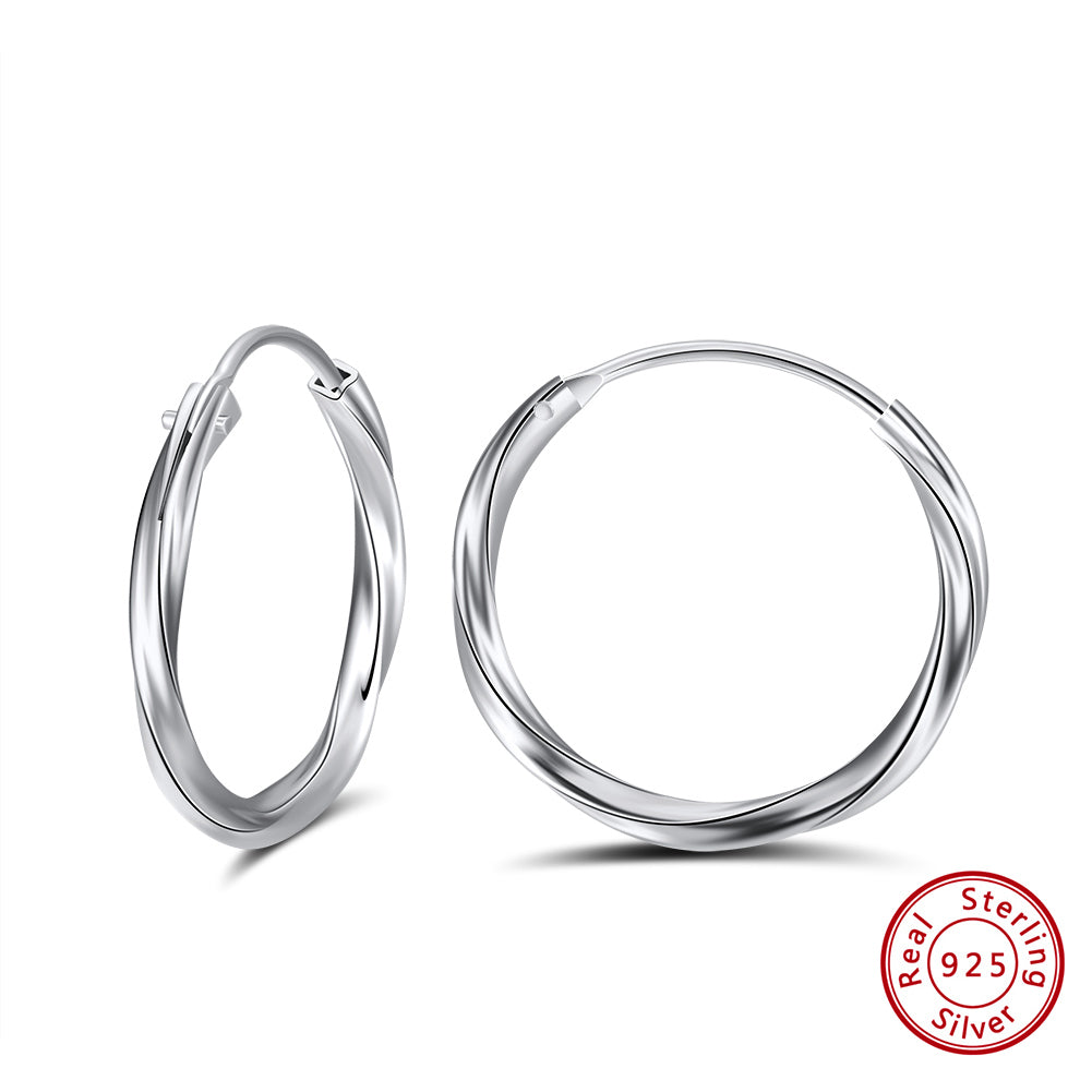 1 Pair Modern Style Classic Style Korean Style Circle Plating Sterling Silver White Gold Plated Rhodium Plated Silver Plated Hoop Earrings