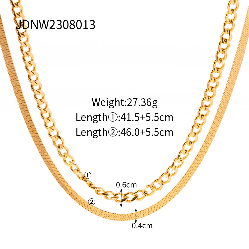 Ig Style Solid Color Stainless Steel Plating 18k Gold Plated Double Layer Necklaces