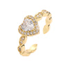 Luxurious Heart Shape Copper Plating Inlay Zircon Gold Plated Open Rings