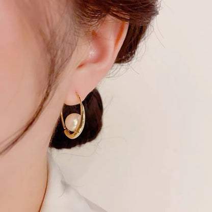 1 Pair Lady Circle Plating Inlay Alloy Artificial Pearls Gold Plated Earrings