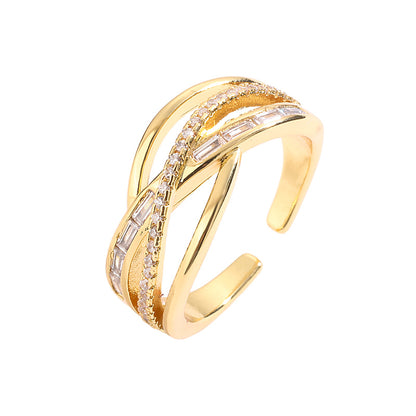 Luxurious Irregular Copper Plating Inlay Zircon Gold Plated Open Rings