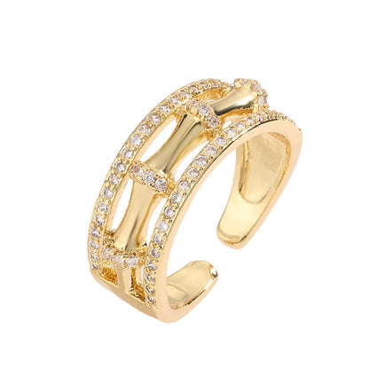 Luxurious Irregular Copper Plating Inlay Zircon Gold Plated Open Rings