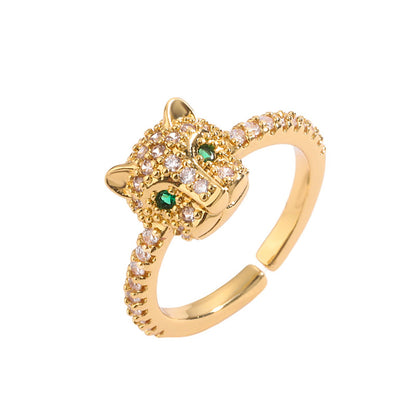 Luxurious Animal Bear Copper Plating Inlay Zircon Gold Plated Open Rings