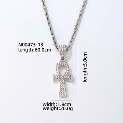 Hip-hop Vintage Style Rock Cross Stainless Steel Alloy Plating Inlay Zircon Gold Plated Silver Plated Pendant Necklace