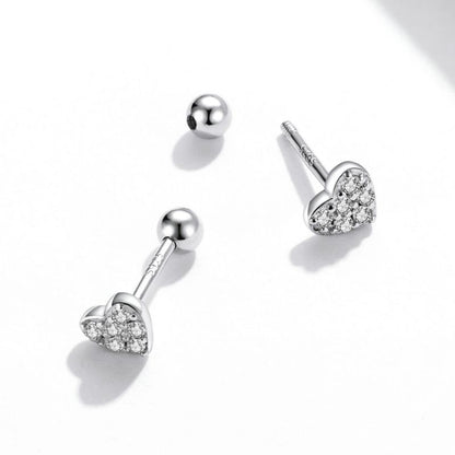 1 Pair Simple Style Heart Shape Inlay Sterling Silver Zircon Ear Studs