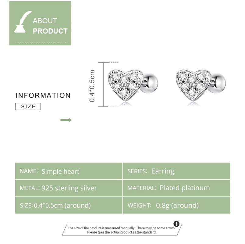 1 Pair Simple Style Heart Shape Inlay Sterling Silver Zircon Ear Studs