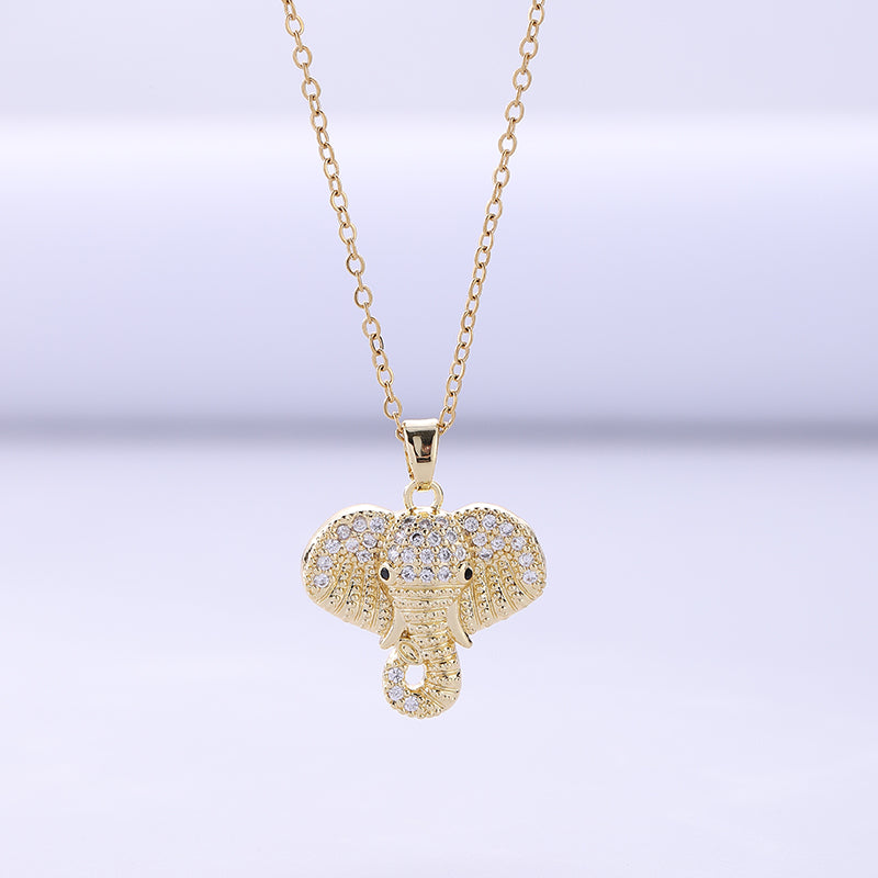 1 Personalized Hip Hop Style Real Gold Plated Diamond Elephant Pendant Necklace Wild Animal Necklace Clavicle Chain Ladies Party Gift