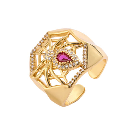 Luxurious Heart Shape Copper Plating Inlay Zircon Gold Plated Open Rings