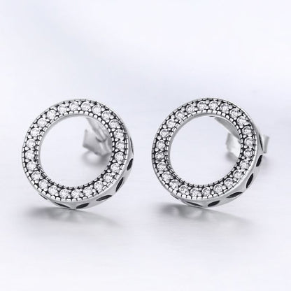 1 Pair Simple Style Round Inlay Sterling Silver Zircon Ear Studs