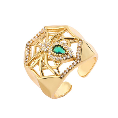 Luxurious Heart Shape Copper Plating Inlay Zircon Gold Plated Open Rings