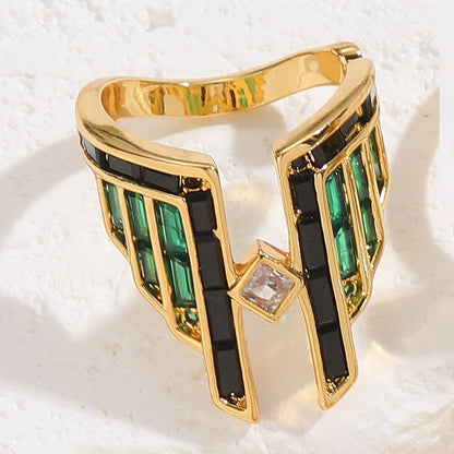 Exaggerated Simple Style Commute Penguin Wings Copper Plating Inlay Zircon 14k Gold Plated White Gold Plated Open Rings