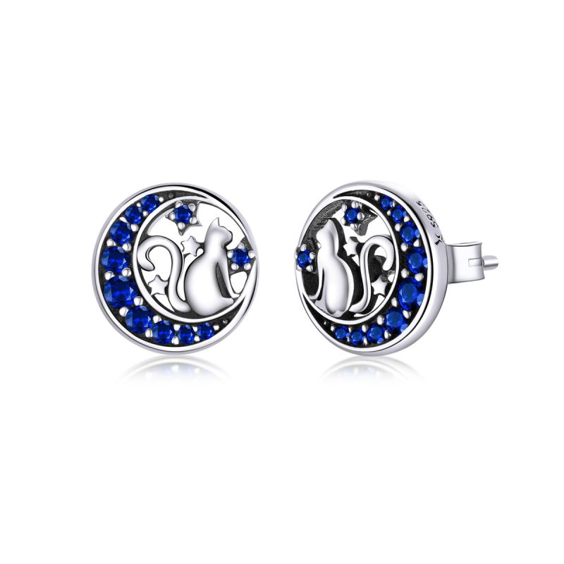 Moonlight Cat S925 Silver Stud Earrings