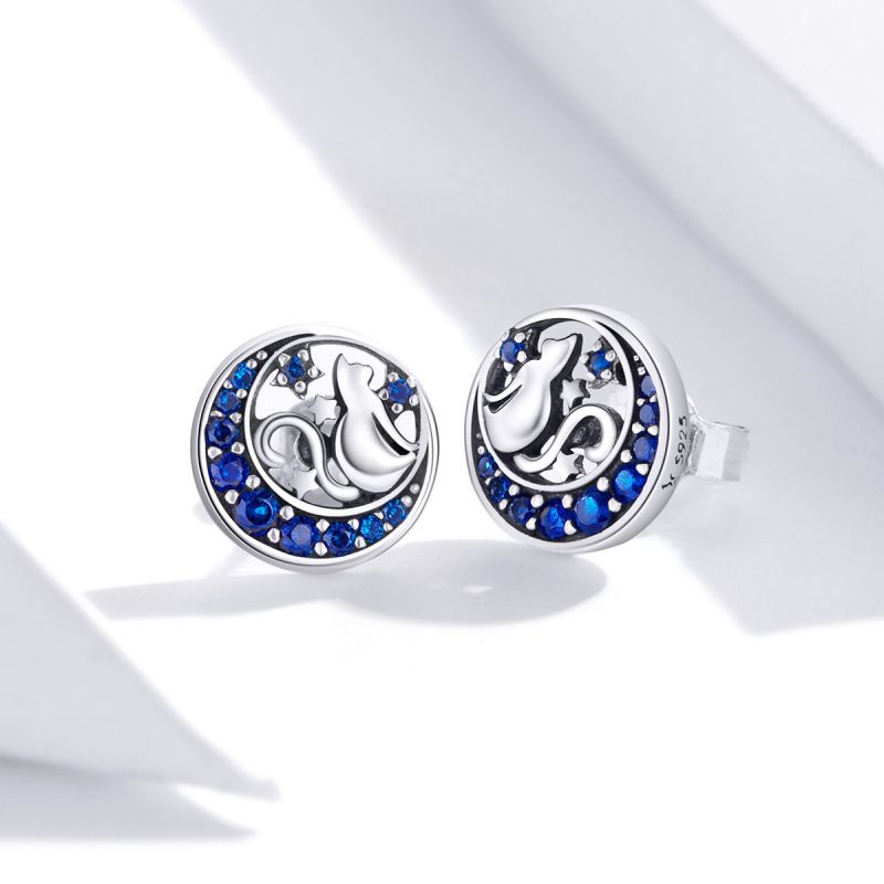 Moonlight Cat S925 Silver Stud Earrings