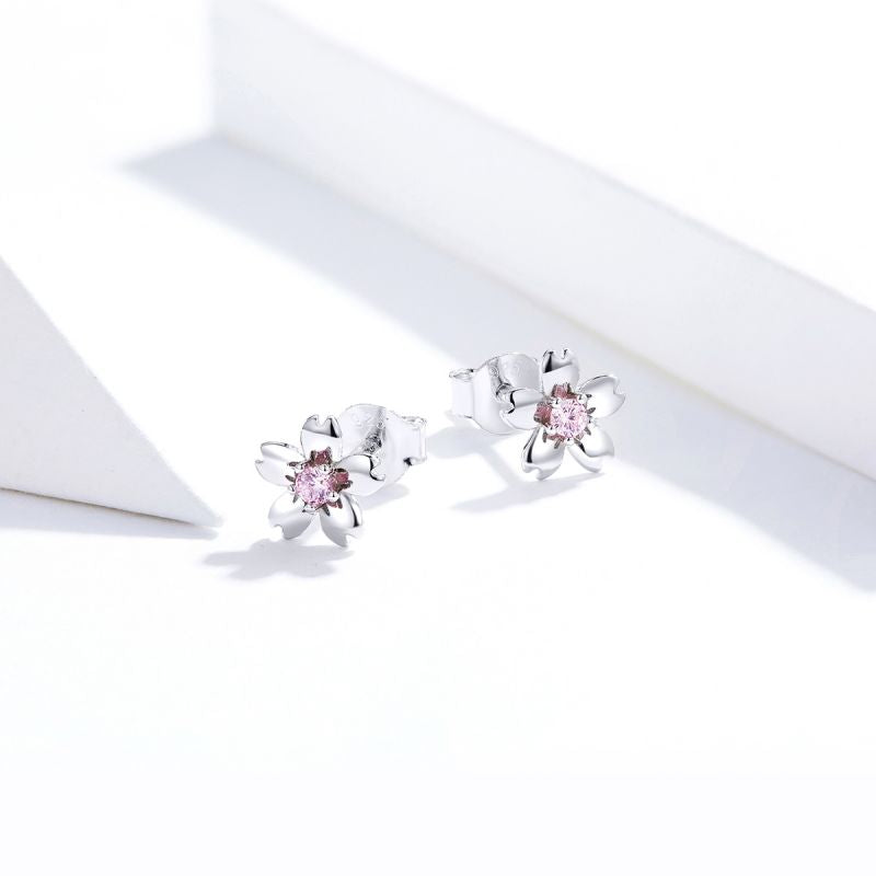 1 Pair Simple Style Dog Flower Inlay Sterling Silver Zircon Ear Studs