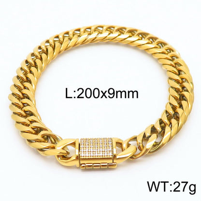 Hip-hop Lock Stainless Steel Plating Inlay Artificial Diamond 18k Gold Plated Men's Necklace