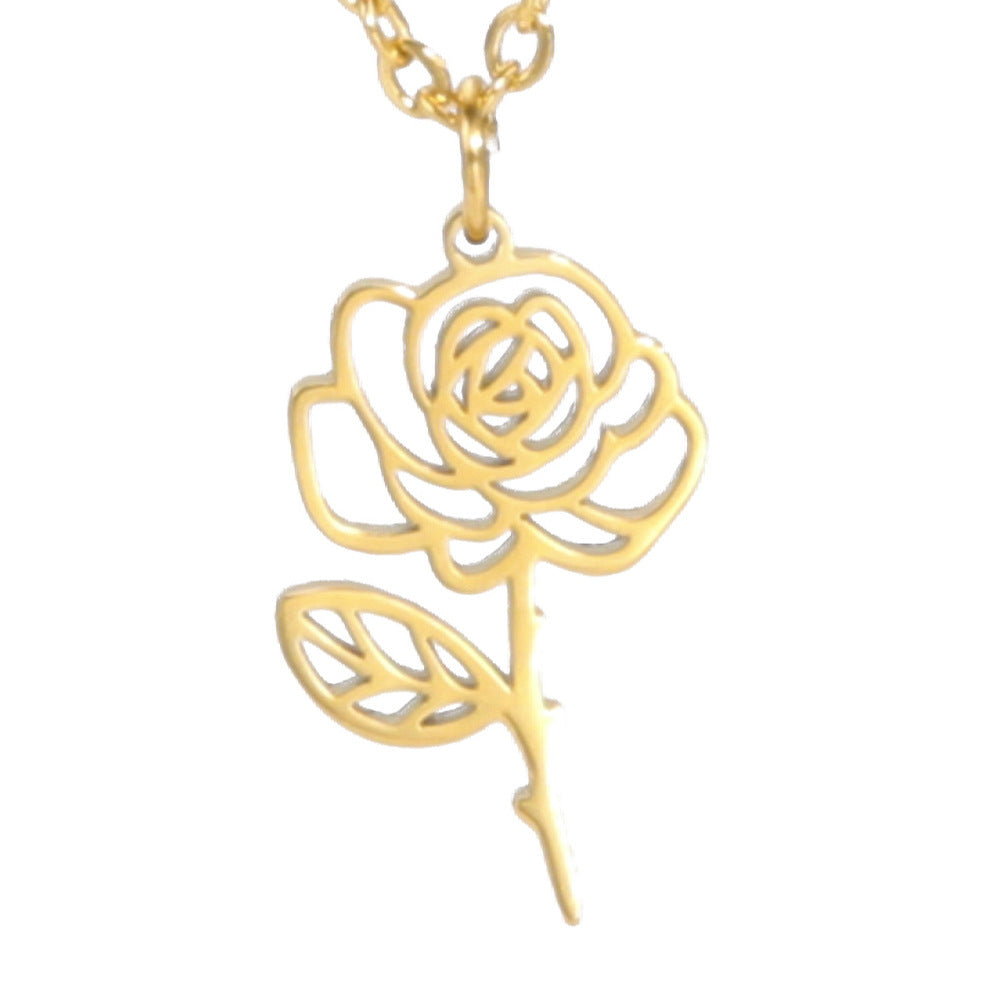 Simple 18k Real Gold Plating Non-fading Ten Birthday Month Flower 304 Material Diy Stainless Steel Pendant