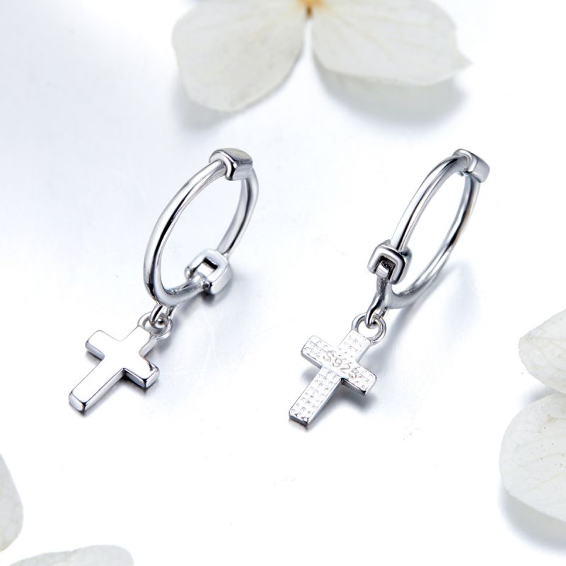 1 Pair Simple Style Cross Plating Sterling Silver Silver Plated Drop Earrings