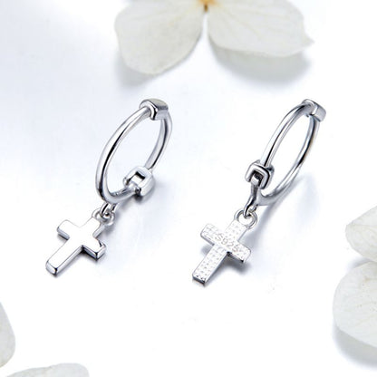 1 Pair Simple Style Cross Sterling Silver Drop Earrings