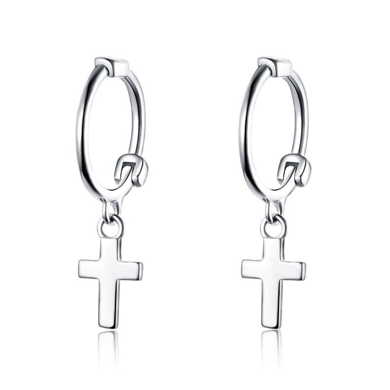 1 Pair Simple Style Cross Plating Sterling Silver Silver Plated Drop Earrings