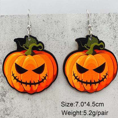 Wholesale Jewelry Funny Streetwear Halloween Pattern Spider Wood Drop Earrings