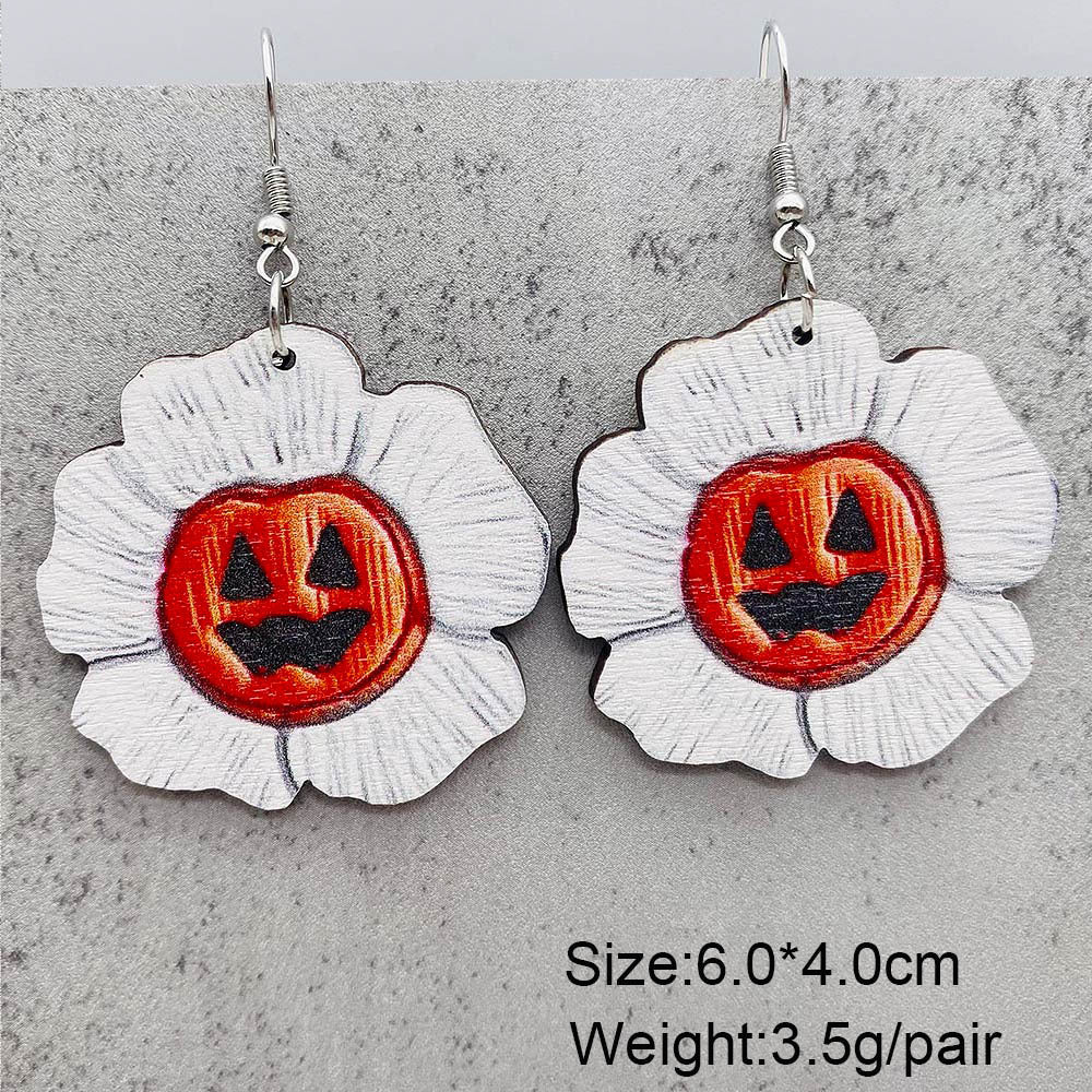 Wholesale Jewelry Funny Streetwear Halloween Pattern Spider Wood Drop Earrings