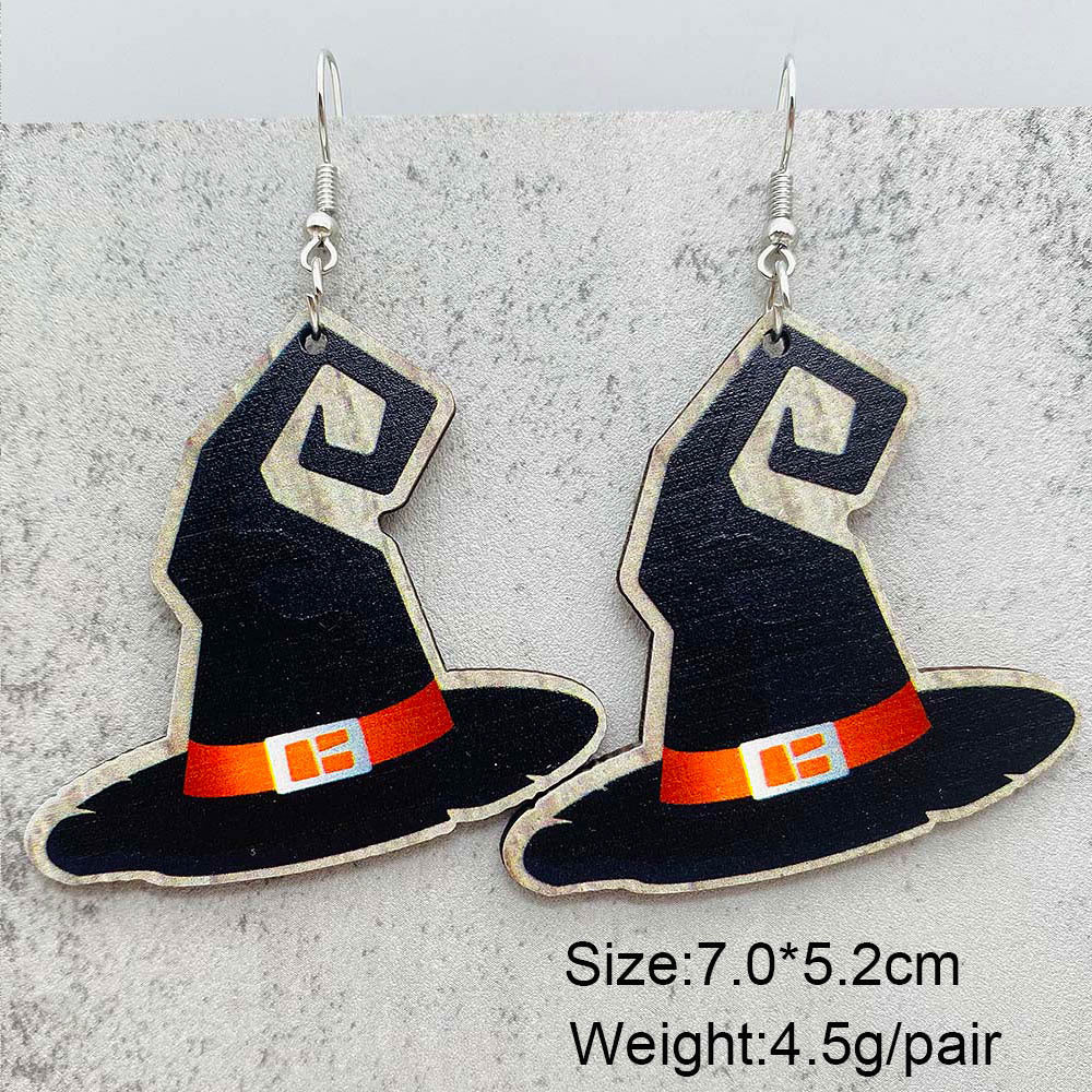 Wholesale Jewelry Funny Streetwear Halloween Pattern Spider Wood Drop Earrings