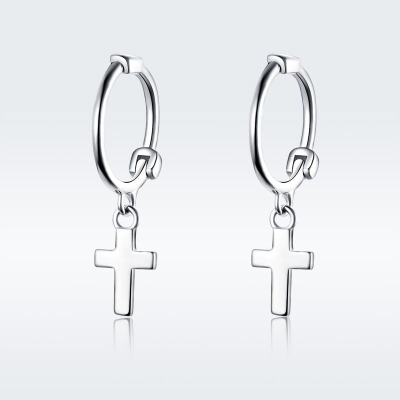 1 Pair Simple Style Cross Plating Sterling Silver Silver Plated Drop Earrings