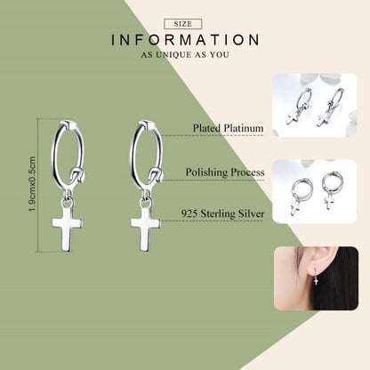 1 Pair Simple Style Cross Sterling Silver Drop Earrings