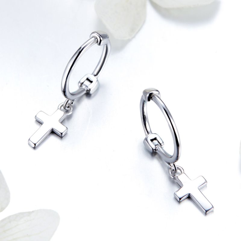 1 Pair Simple Style Cross Plating Sterling Silver Silver Plated Drop Earrings