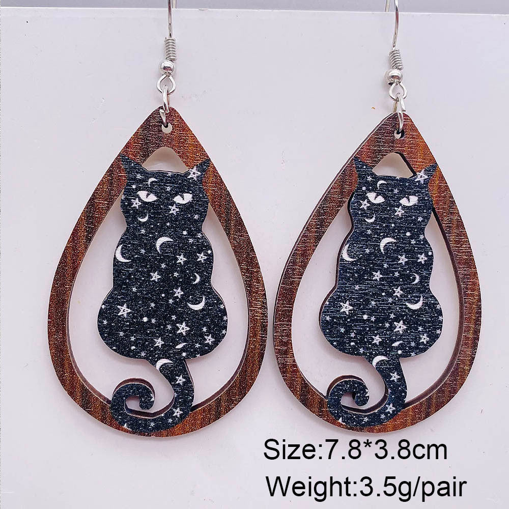 Wholesale Jewelry Funny Streetwear Halloween Pattern Spider Wood Drop Earrings