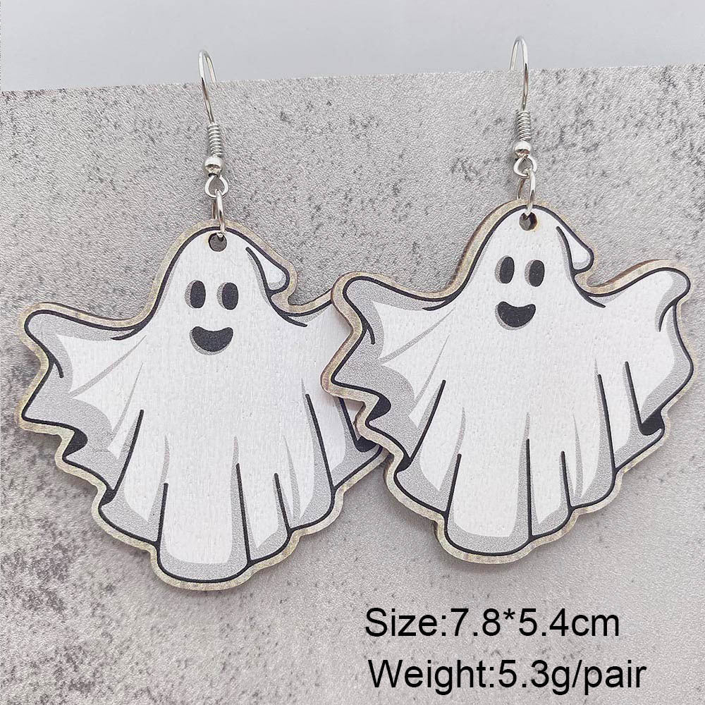 Wholesale Jewelry Funny Streetwear Halloween Pattern Spider Wood Drop Earrings