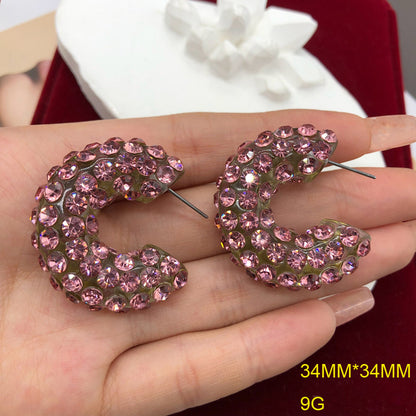 1 Pair Retro C Shape Plating Inlay Alloy Zircon Ear Studs