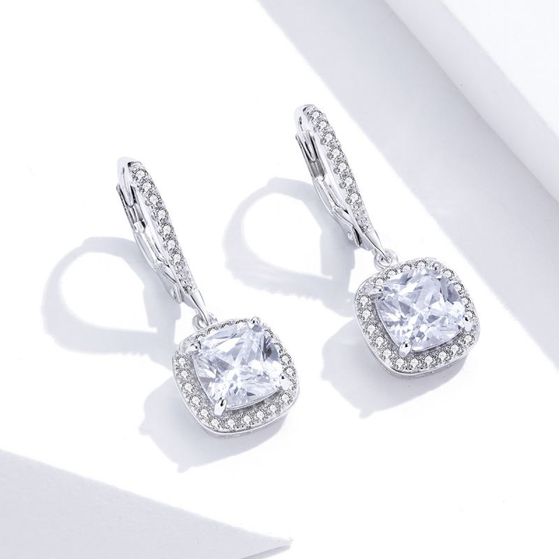 1 Pair Simple Style Square Inlay Sterling Silver Zircon Drop Earrings