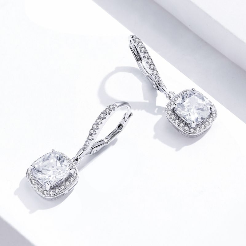 1 Pair Simple Style Square Inlay Sterling Silver Zircon Drop Earrings