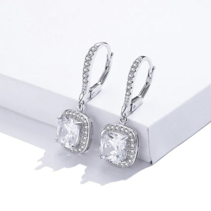 1 Pair Simple Style Square Inlay Sterling Silver Zircon Drop Earrings