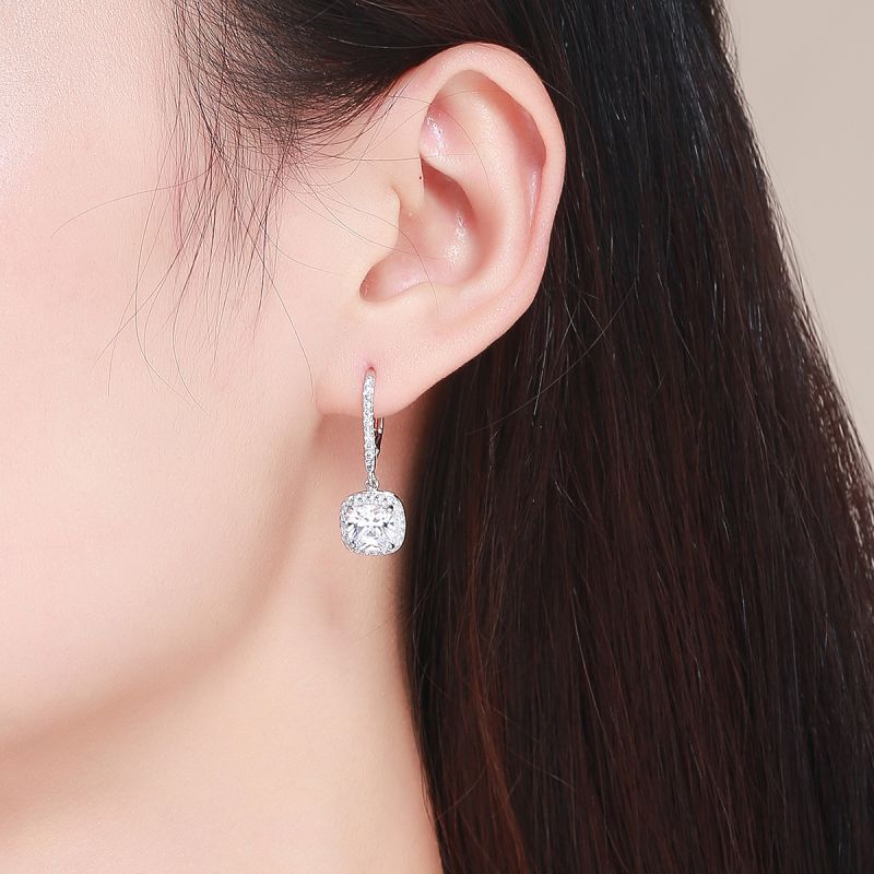 1 Pair Simple Style Square Inlay Sterling Silver Zircon Drop Earrings