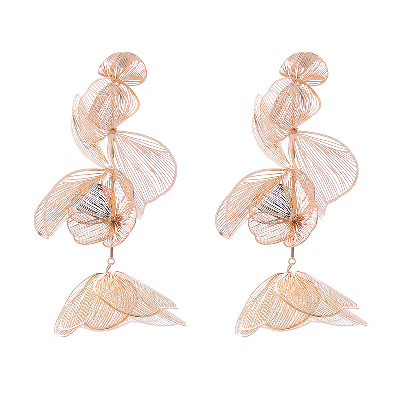 1 Pair Elegant Flower Petal Plating Alloy Gold Plated Silver Plated Drop Earrings