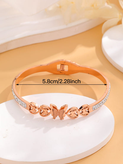 Simple Style Butterfly Titanium Steel Plating Inlay Rhinestones 18k Gold Plated Bangle