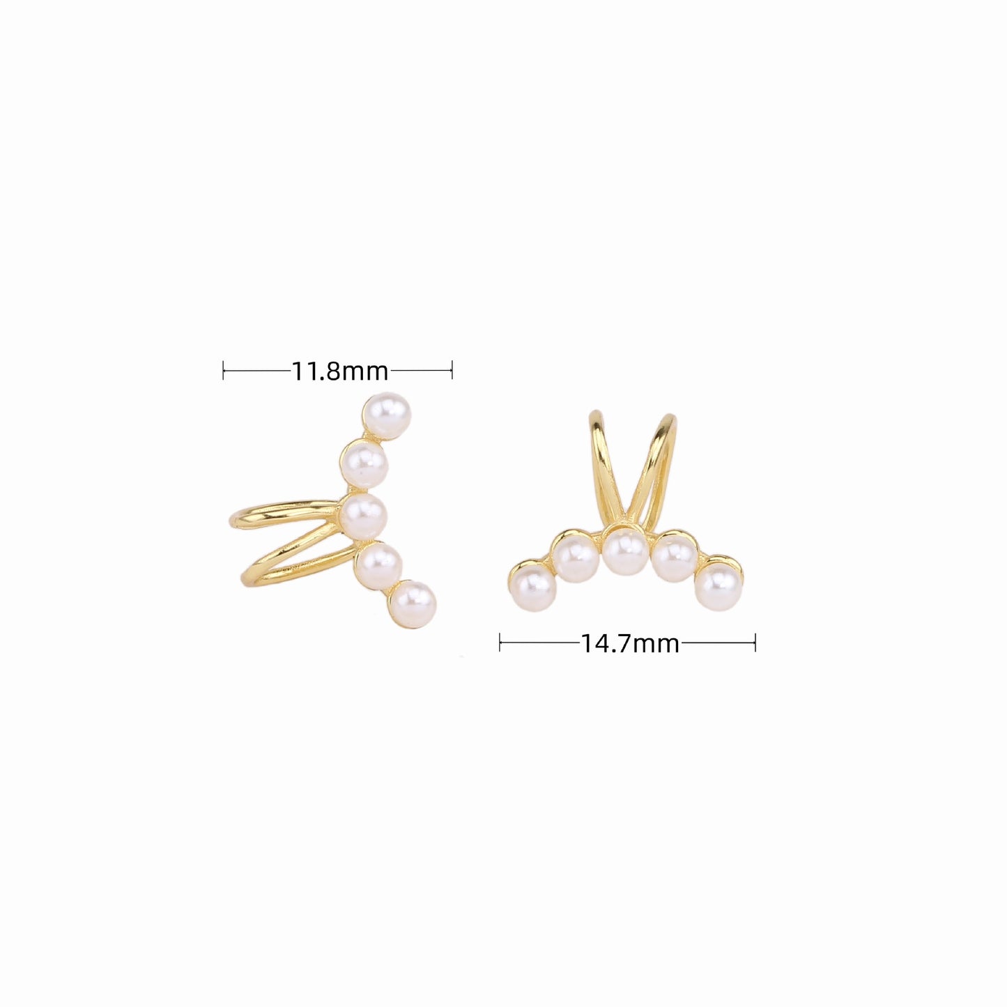 1 Pair Simple Style Bunny Ears Solid Color Plating Inlay Sterling Silver Pearl White Gold Plated Gold Plated Ear Cuffs