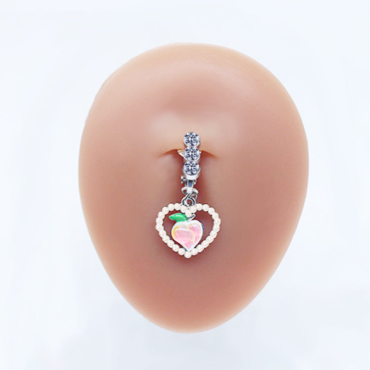 Casual Clouds Peach Plant Stainless Steel Copper White Gold Plated Rhinestones Belly Ring In Bulk