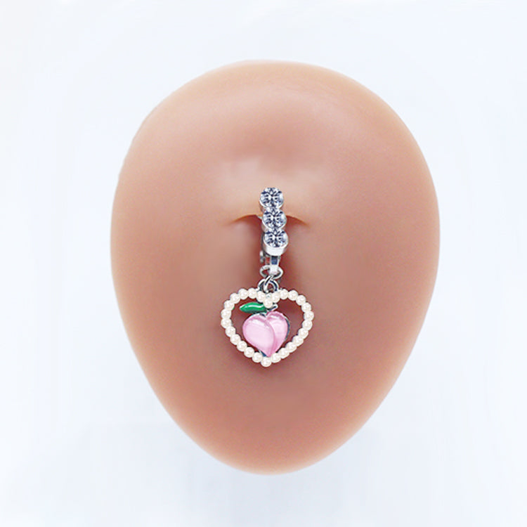 Casual Clouds Peach Plant Stainless Steel Copper White Gold Plated Rhinestones Belly Ring In Bulk