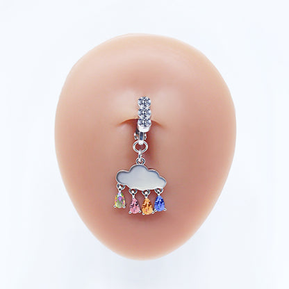 Casual Clouds Peach Plant Stainless Steel Copper White Gold Plated Rhinestones Belly Ring In Bulk