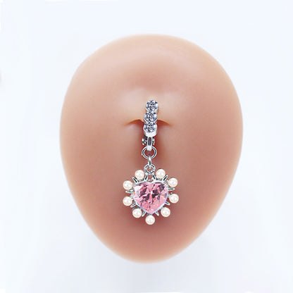 Casual Clouds Peach Plant Stainless Steel Copper White Gold Plated Rhinestones Belly Ring In Bulk