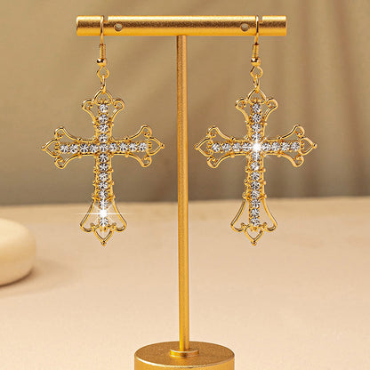 1 Pair Simple Style Cross Inlay Alloy Rhinestones Drop Earrings