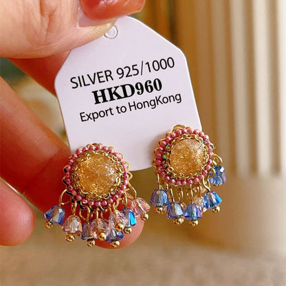 1 Pair Retro Geometric Tassel Artificial Crystal Earrings