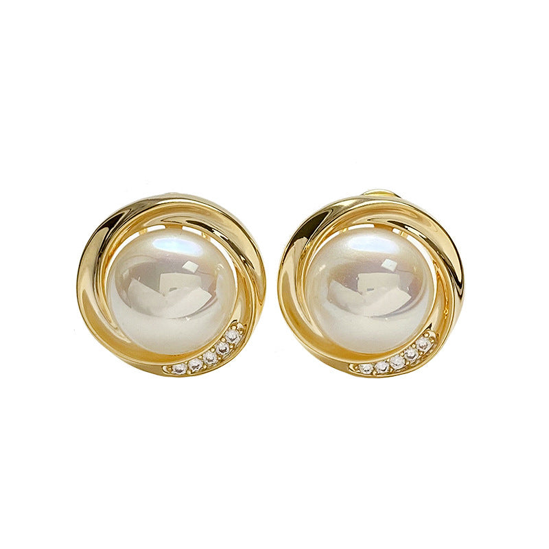 1 Pair Simple Style Round Inlay Copper Artificial Pearls Zircon Ear Studs