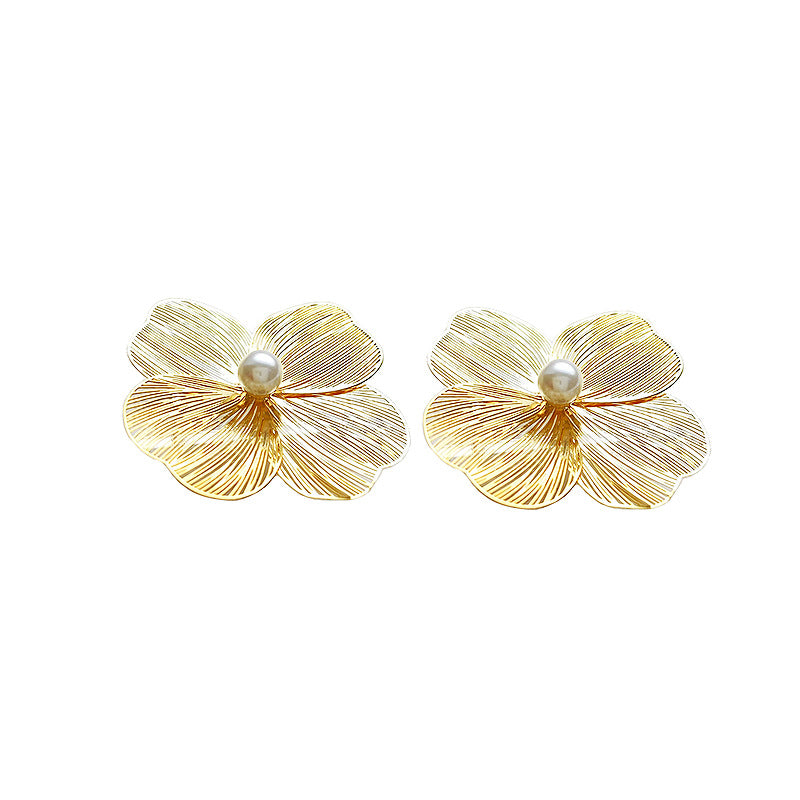 1 Pair Lady Flower Inlay Sterling Silver Copper Artificial Pearls Ear Studs