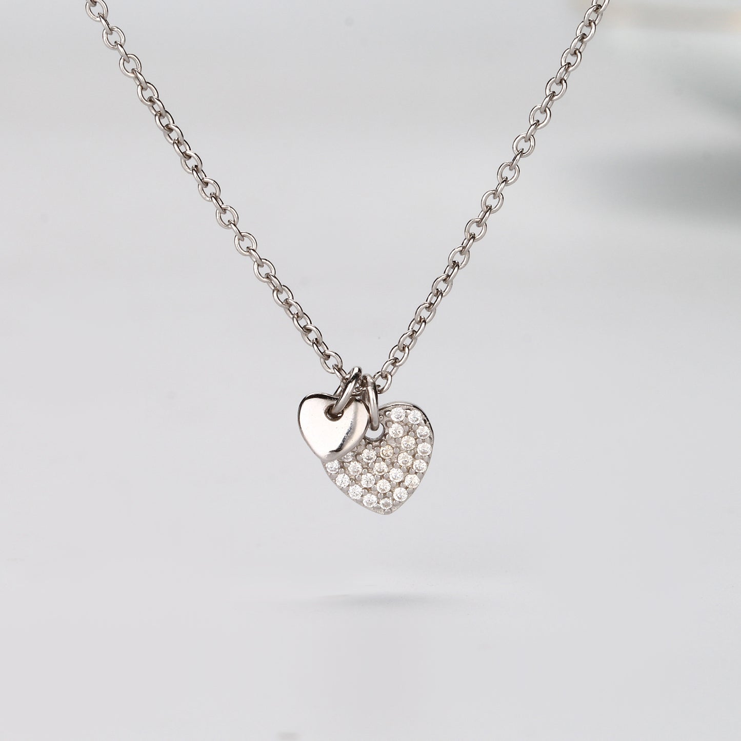 Simple Style Heart Shape Sterling Silver Zircon Pendant Necklace In Bulk